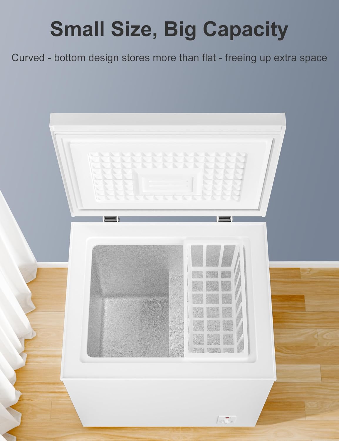 2.5 Cu.Ft Deep Freezer with Removable Basket - Small Quiet Chest Freezer w/6 Temp and Energy Efficient - Manual Defrost, Space Saving Design for Dorm, Office, Apartment, Bar, White