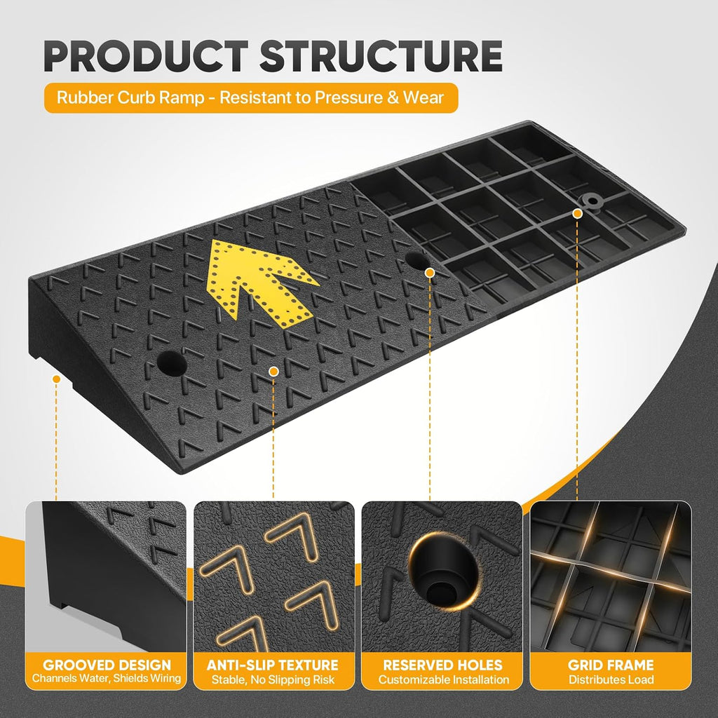 Magshion 2 Pack 4.3' Rise Rubber Curb Ramp for Driveway, 4400 lbs Capacity Per Ramp, 37.4' Wide Heavy Duty Threshold Ramp for Car, Wheelchair, RV, Trailer, Mower, Truck, Scooter & Motorcycle
