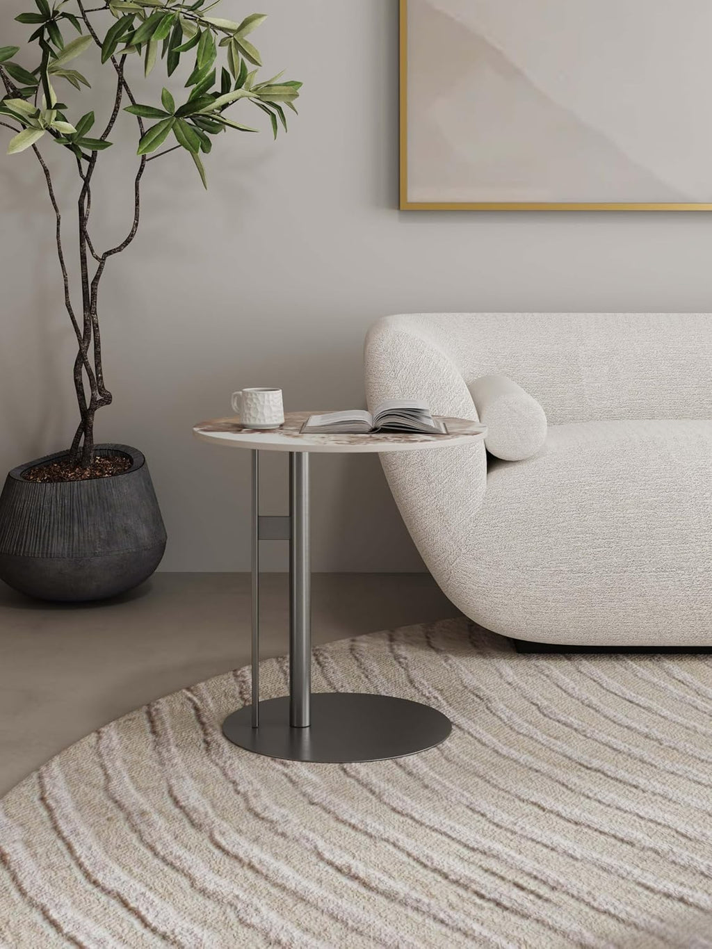 Manhattan Comfort Alondra Round End Table with Sleek Sintered Stone Top and Stainless Steel Base, Elegant Design for Modern Living Room, Side Piece, Black