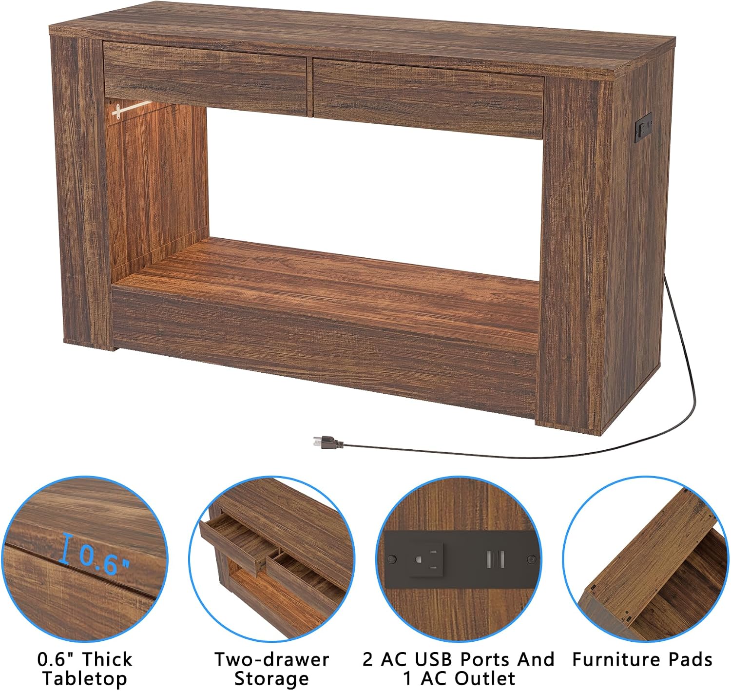 55–75/90 Gallon Aquarium Stand,Heavy-Duty 48' Turtle Reptile Fish Tank Stand With Storage Drawers, Reinforced Metal Frame, LED Lighting, Power Outlets (Rustic Brown)