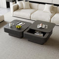 31.5' Square Coffee Table with Hidden Storage Compartment, Modern Handcraft Fluted Drum Coffee Table, Wooden Square Center Table Cocktail Tea Table with Sturdy Pedestal for Living Room, Black