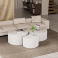 JUSTONE Set of 3 White Round Coffee Table Set Side Table End Table for Living Room, Drum Round 3 Peice Nesting Coffee Modern Coffee Table for Apartment Office,No Assembly (3PCS,White)