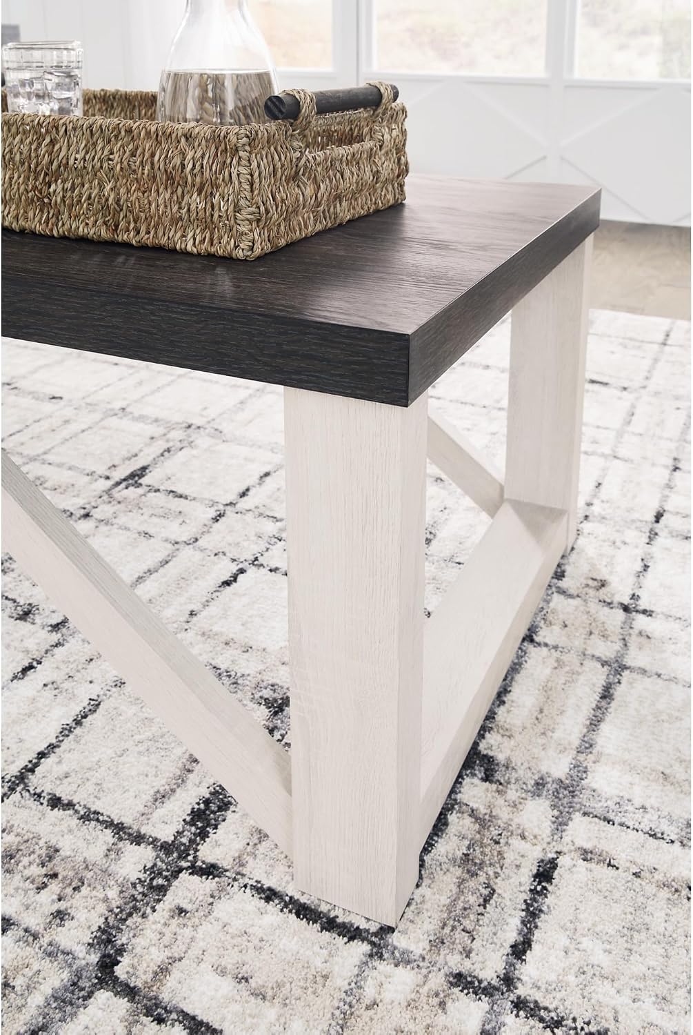 Signature Design by Ashley Dorrinson Farmhouse Table Set for Living Room, Set of 3, Dark Brown & White