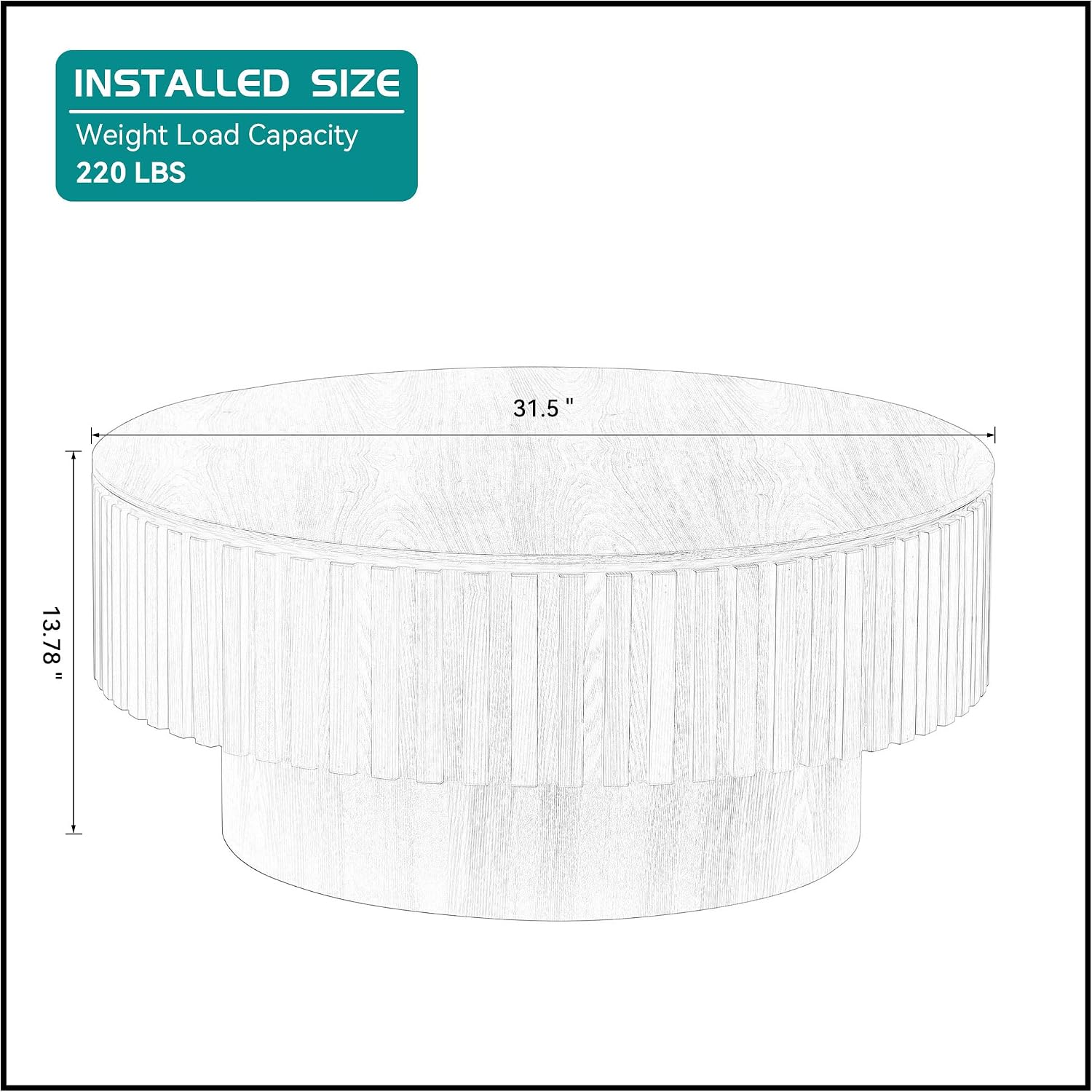 31.49'' Round Coffee Table Modern Wood Coffee Table with Storage for Living Room, Circle Fluted Drum Pedestal Style, Easy Assembly, Black