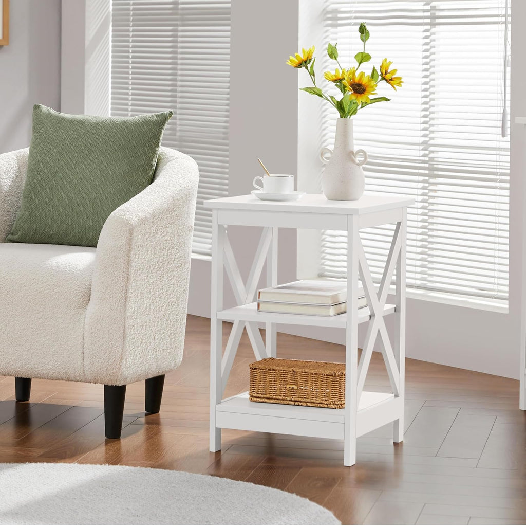 Topeakmart Modern Wood 3-Piece Table Set - Includes 1 Coffee Table w/Shelf & 2 x 3-Tier X Shape Sofa Side End Tables, Living Room Accent Furniture, White