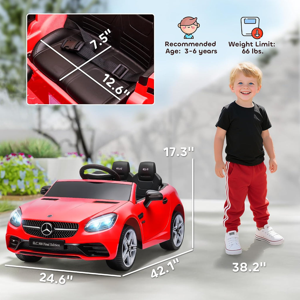 Aosom Mercedes SLC 300 Licensed 12V Ride On Car for Kids with Remote Control, 2 Speeds, Battery Powered Kids Electric Car with Music, Lights, Suspension for 3-6 Years Old, Red