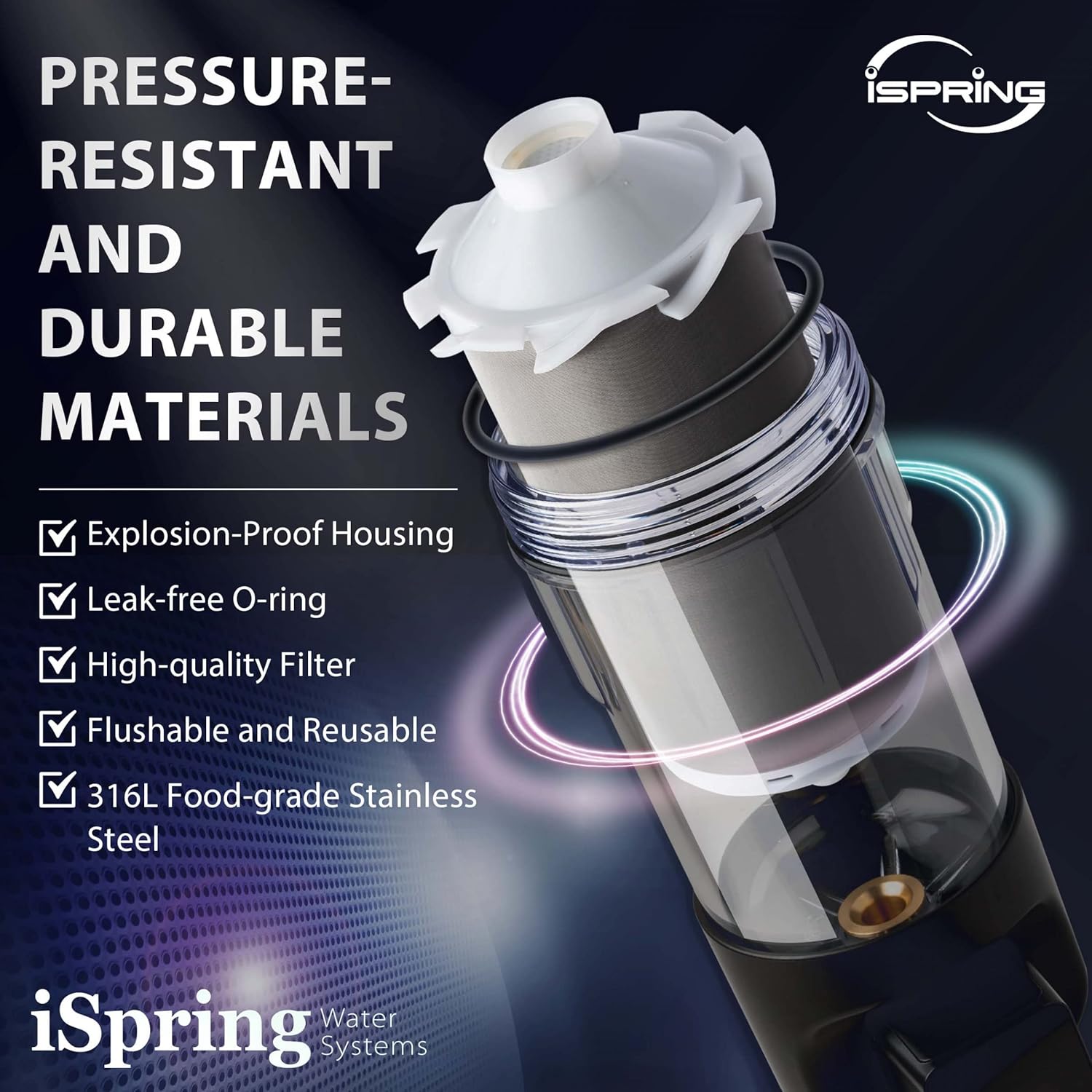 iSpring WSP100ARJ-BP Whole House Water Filter System Prefilter, Auto Flushing Spin Down Sediment Filter for Well Water, Integrated Bypass, 4-Mode Touch-Screen, Reusable, Jumbo Size, 100 Micron