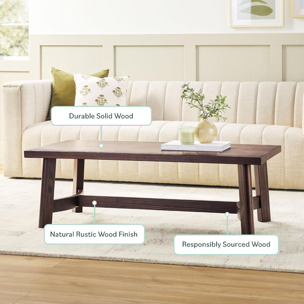 Walker Edison Colt Modern Farmhouse Solid Wood Rectangular Coffee Table, 48 Inch, Espresso