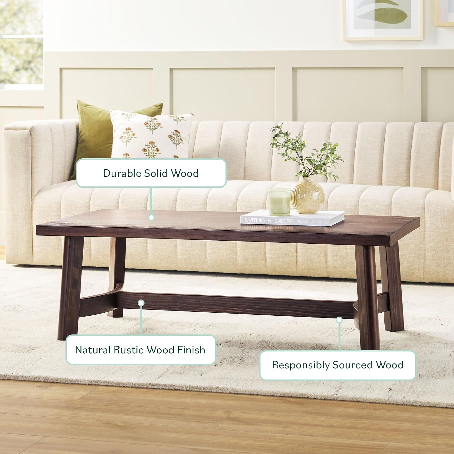 Walker Edison Colt Modern Farmhouse Solid Wood Rectangular Coffee Table, 48 Inch, Espresso