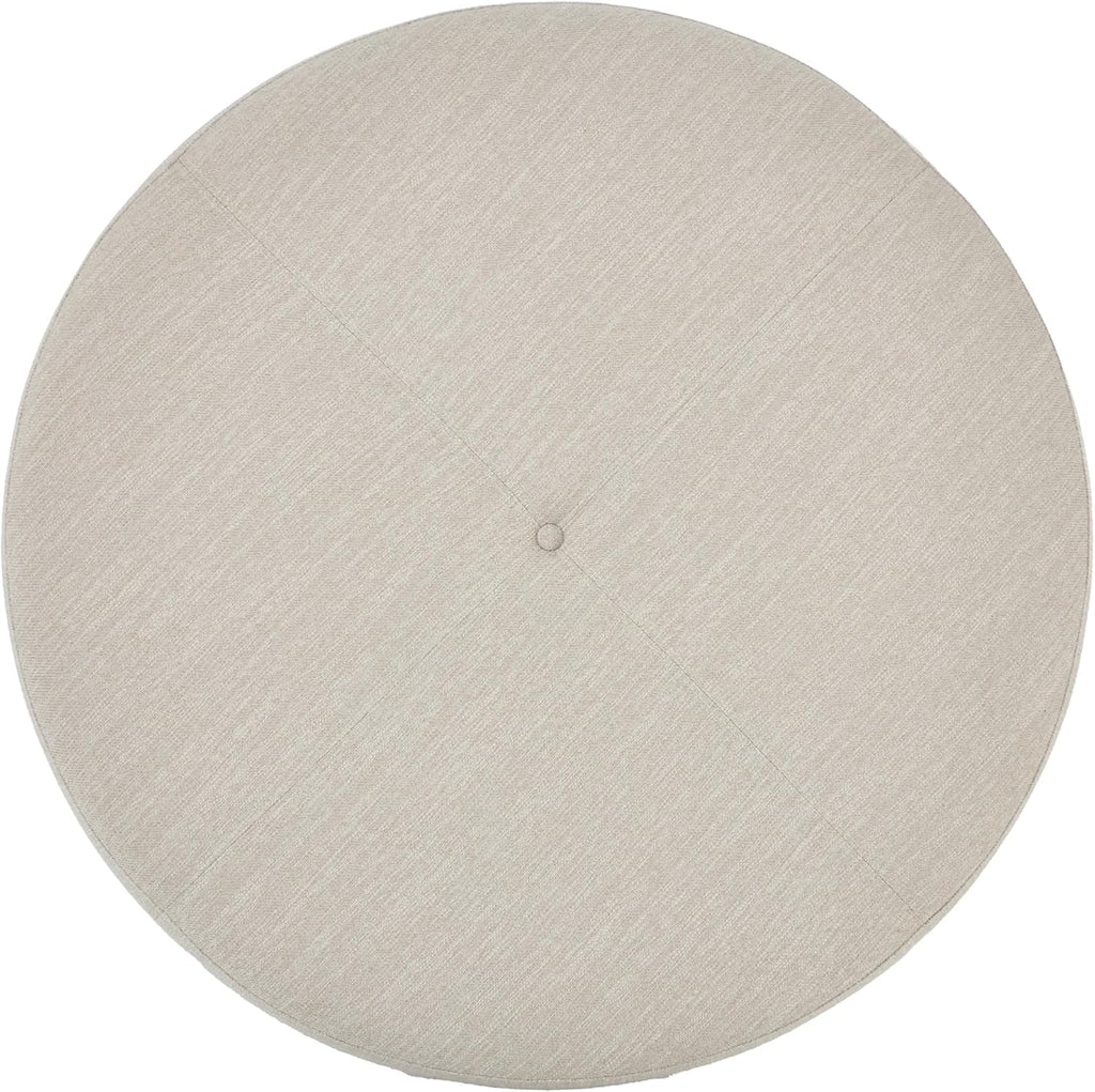 Christopher Knight Home Ladin Modern Round Ottoman Coffee Table, Fabric Upholstered Cocktail Ottoman for Living Room Sofa, Entryway Comfortable Footstool, Wooden Ottoman Foot Rest, Beige+Brown