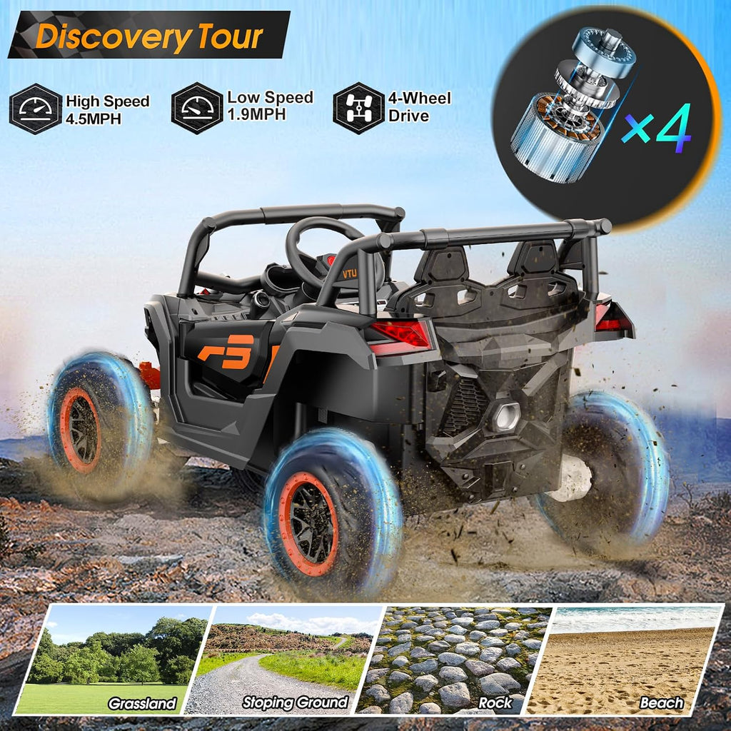 YunTopKids 2 Seater Ride On Car for Kids,12V 10AH Ride On UTV Toy,4WD Electric Car with Remote Control,4 Shock Absorbers,4 Motors, Soft Start,Music Player,Electric Cars for Kids Ages 3+,Black