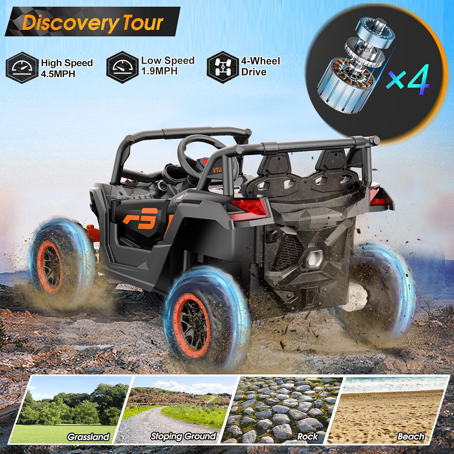 YunTopKids 2 Seater Ride On Car for Kids,12V 10AH Ride On UTV Toy,4WD Electric Car with Remote Control,4 Shock Absorbers,4 Motors, Soft Start,Music Player,Electric Cars for Kids Ages 3+,Black