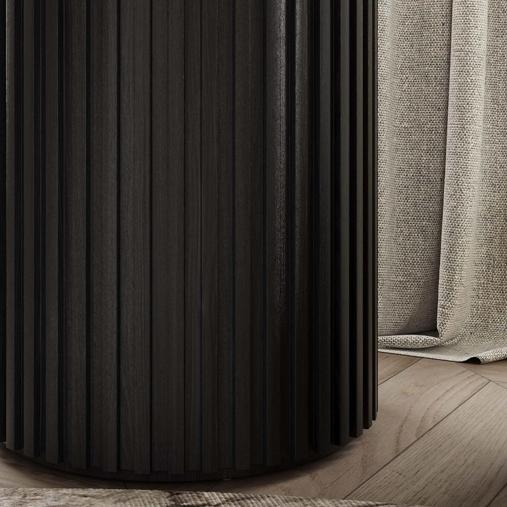 POVISON Side Table, Round Wood Coffee Table Modern Side Table End Table for Living Room, Fluted Coffee Table, Black, Fully Assembled