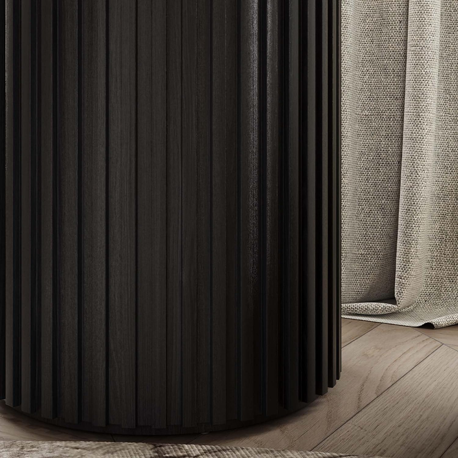 POVISON Side Table, Round Wood Coffee Table Modern Side Table End Table for Living Room, Fluted Coffee Table, Black, Fully Assembled