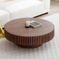 WILLIAMSPACE 35.43' Walnut Round Coffee Table, Modern Luxury Wood Circle Drum Center Table for Living Room, Accent Side Table End Table for Apartment, ø35.43' x 13.77'H (Walnut)