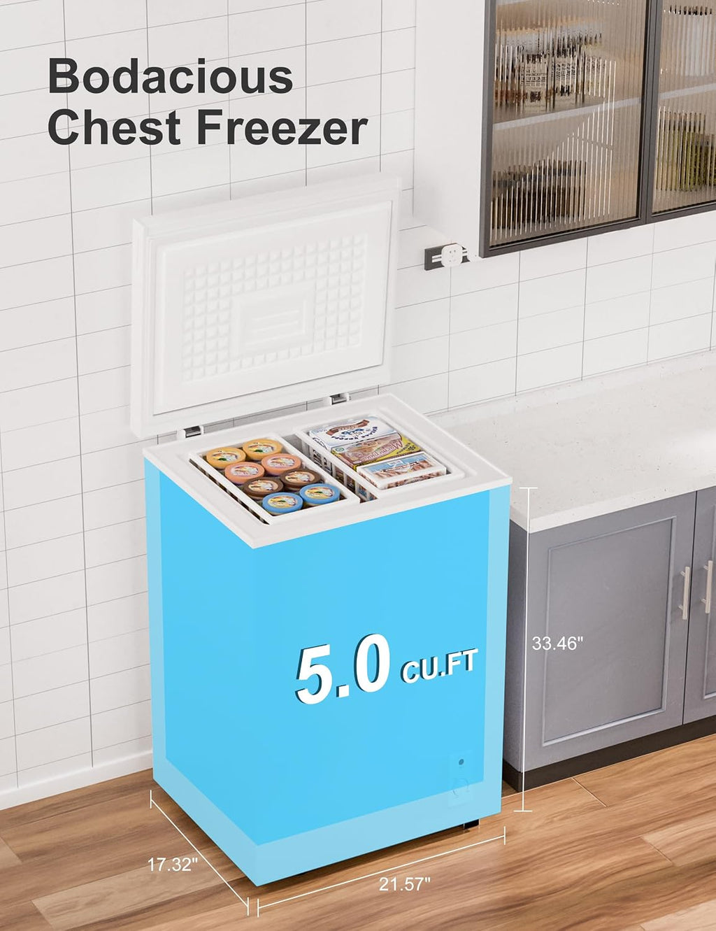 5.0 Cu.Ft Chest Deep Freezer with 2 Removable Baskets - Energy Efficient Ultra-Quiet and 6 Temp Manual Defrost - Free Standing Top Open Door for Home Garage Basement - White