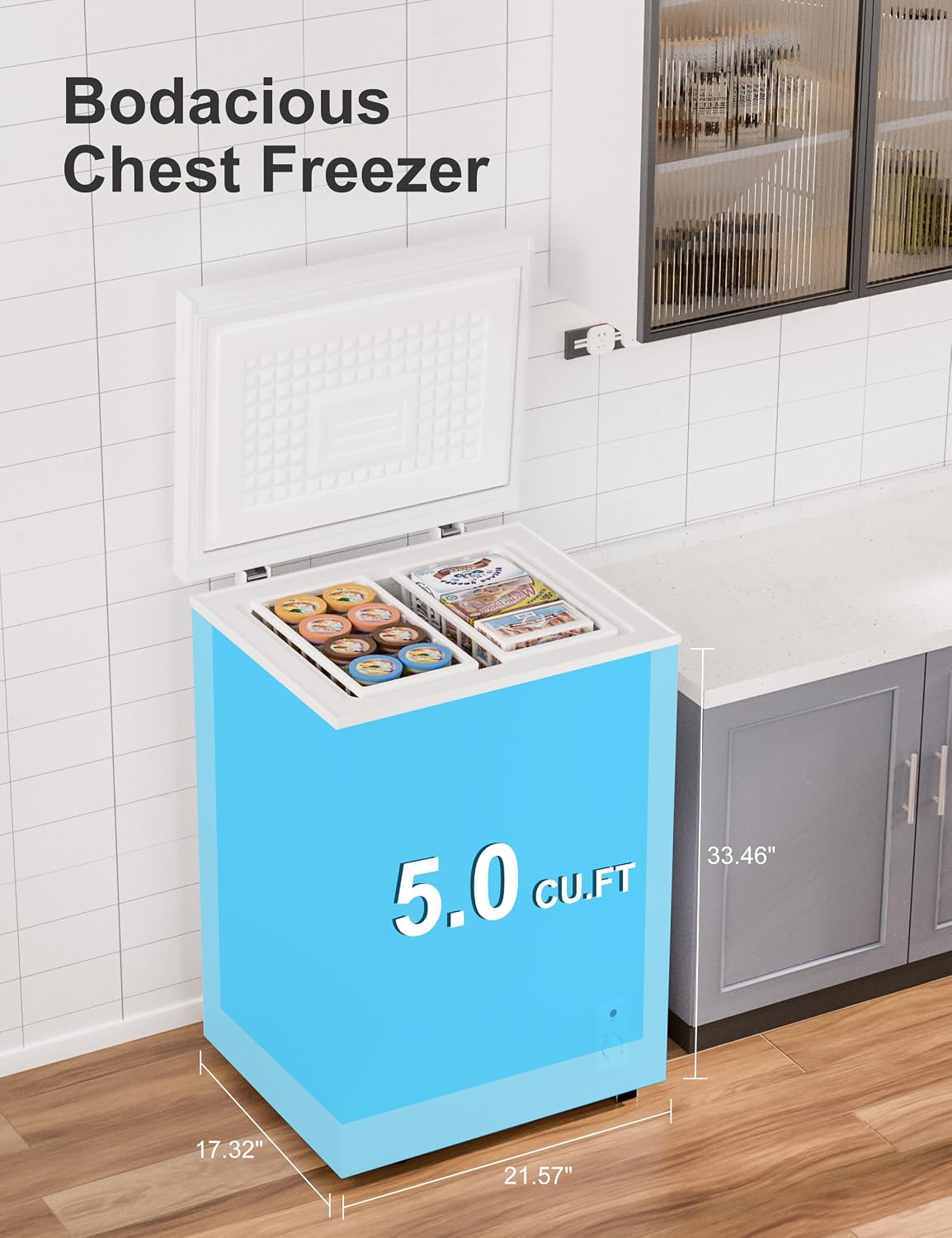 5.0 Cu.Ft Chest Deep Freezer with 2 Removable Baskets - Energy Efficient Ultra-Quiet and 6 Temp Manual Defrost - Free Standing Top Open Door for Home Garage Basement - White