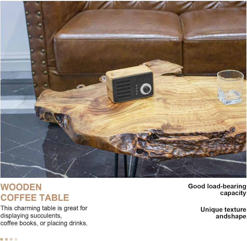 BTEOBFY 14-Inch Live Edge Coffee Table - Handcrafted Solid Wood Side Table with Metal Hairpin Legs - Unique Organic Shape End Table for Living Room, Boho & Modern Farmhouse Home Decor