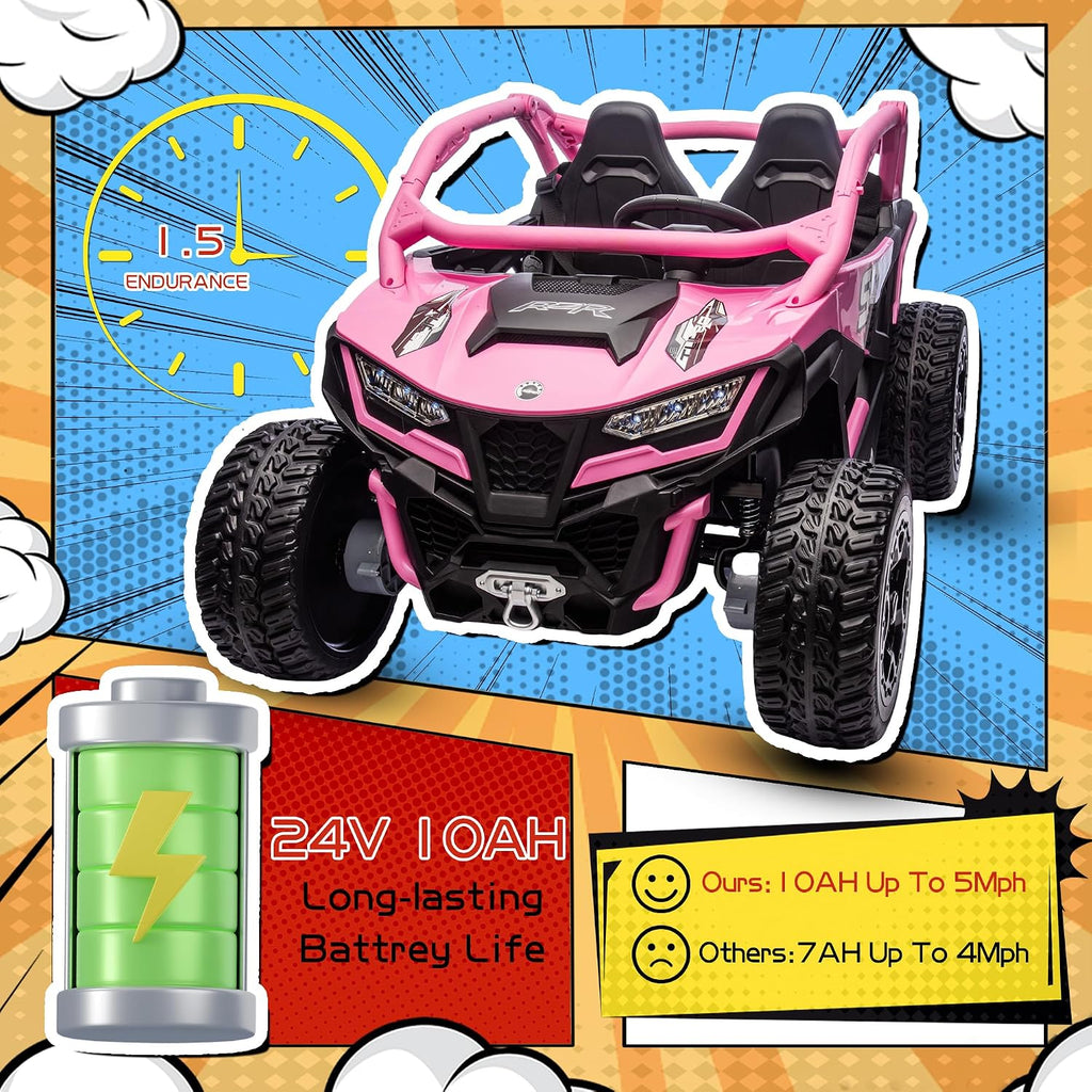 wanan XL 24V 10AH Ride on Toys for Big Kids Real 2-Seater, 4x4 4WD Motor Ride on Car Kid UTV for Kids 3-8, Remote Control, Bluetooth Music, 4 Spring Suspension, 22' Spacious Seats (Pink)