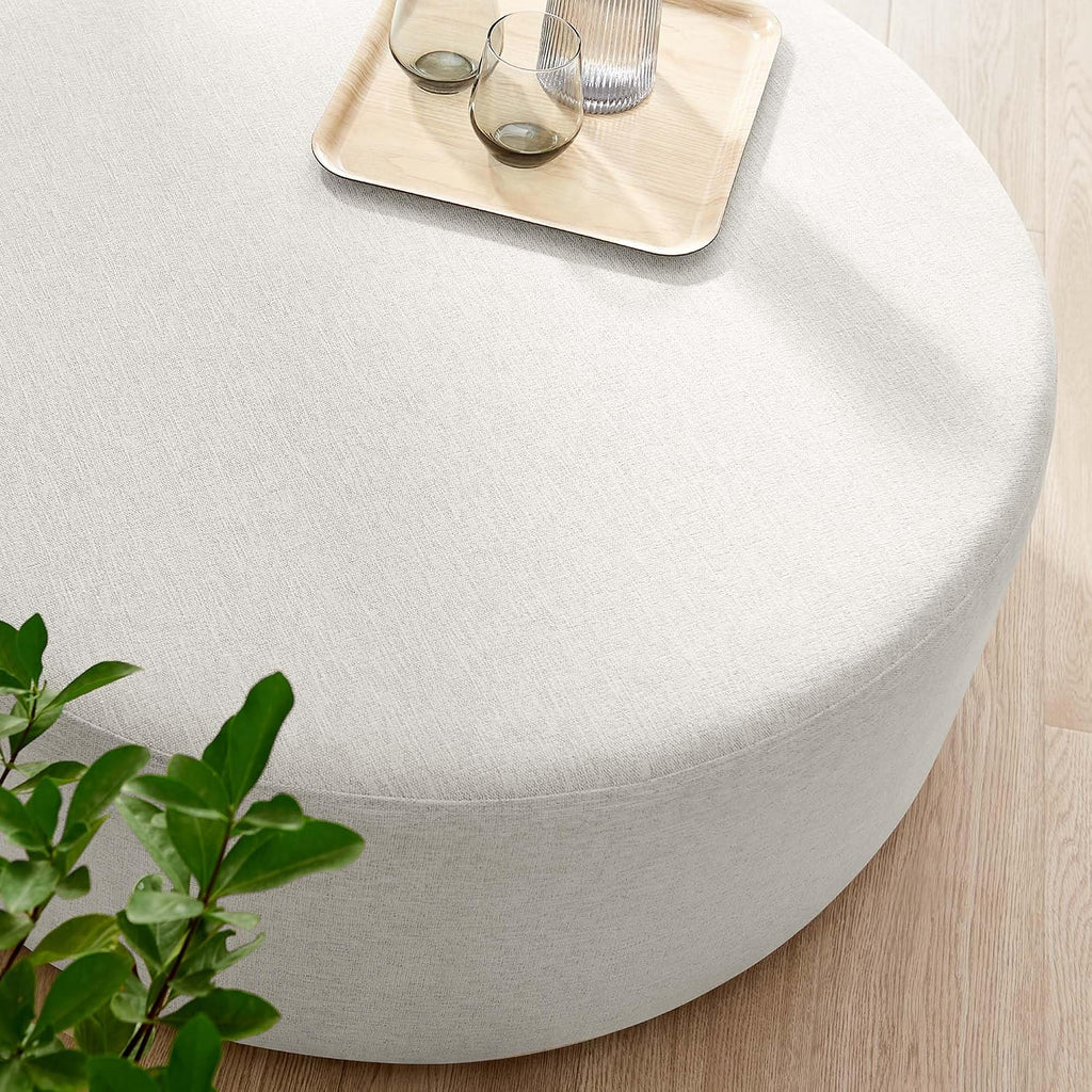 Modway Callum 38 Inch Round Ottoman in Ivory Fabric - Heathered Woven Fabric - Versatile Upholstered Coffee Table and Footrest - Couch Ottoman - Living Room Accent Table