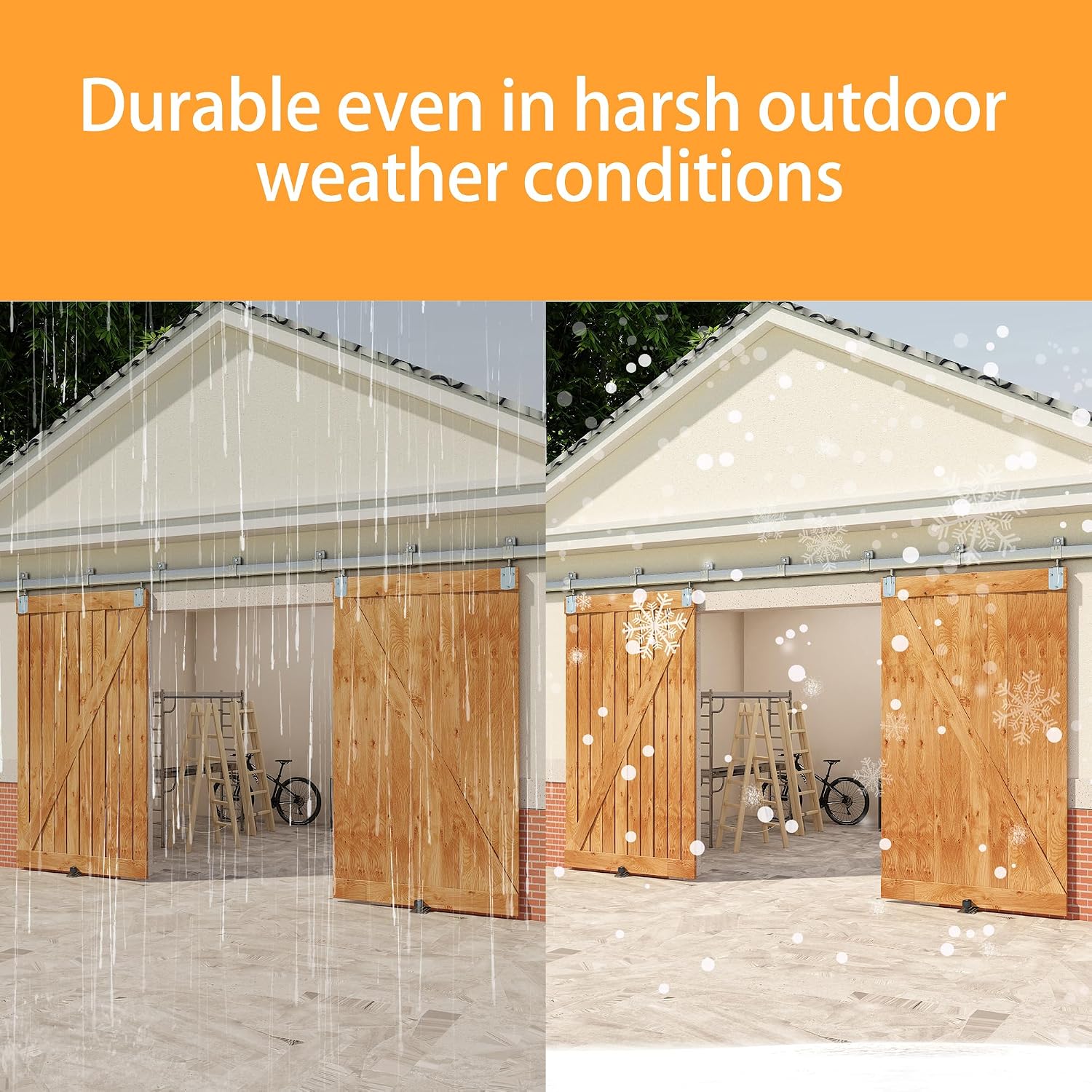 14FT Box Rail Exterior Barn Door Hardware Kit for 2 Doors, Sliding Heavy Duty Barn Door Track, Wall Mount Barn Door Hardware with 9 Track Brackets,Silver(Doors NOT Include)
