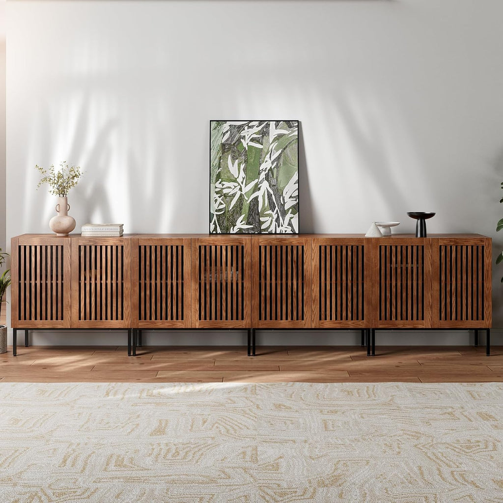 BVIUNTWO Storage Cabinet,126' Farmhouse Buffet Cabinet with Metal Base and Adjustable Shelves,Sideboard Coffee Bar with 8 Doors for Kitchen,Dining Room,Living Room,Brown