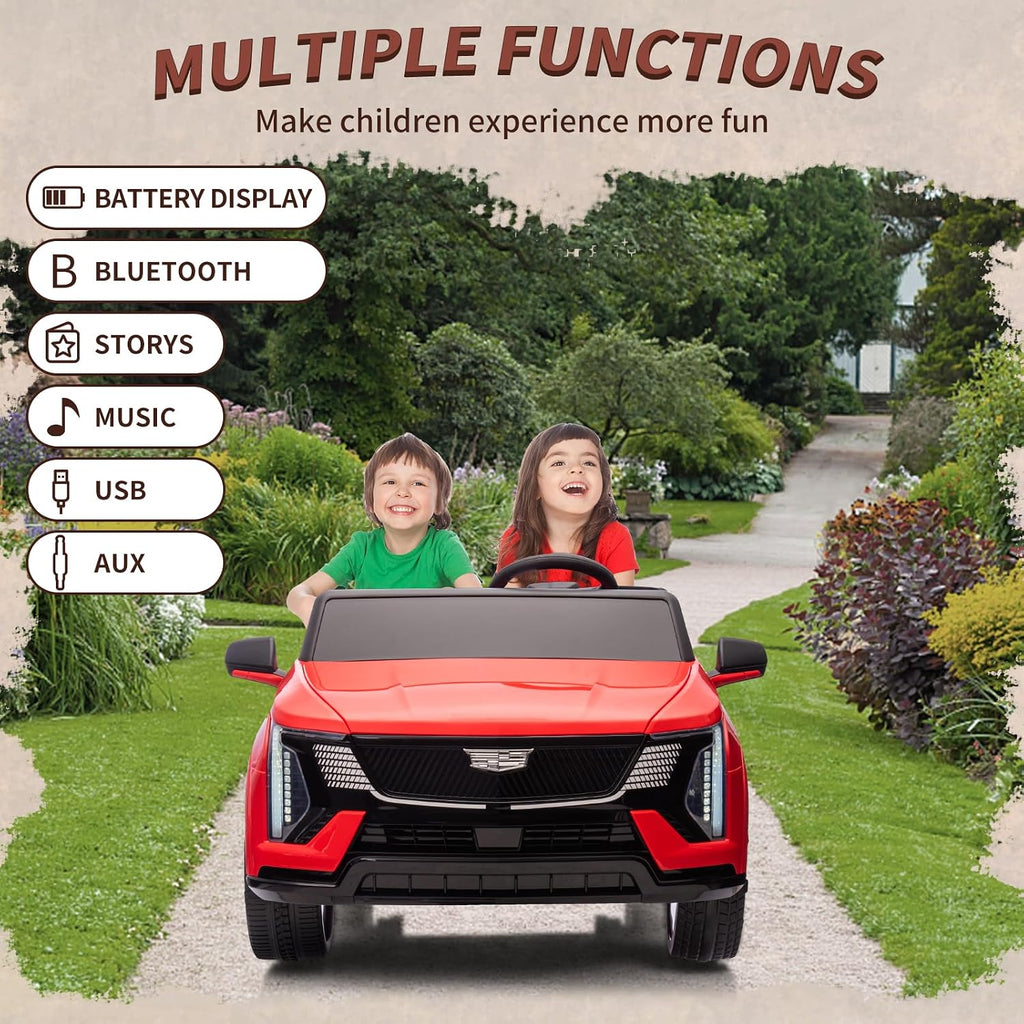 24V Ride On Car, Licensed Cadillac Battery Powered Electric Vehicle w/Remote Control, 2 Seater, 4-Wheel Shock Absorbers, Smooth Start, Music, LED Lights for Boys Girls
