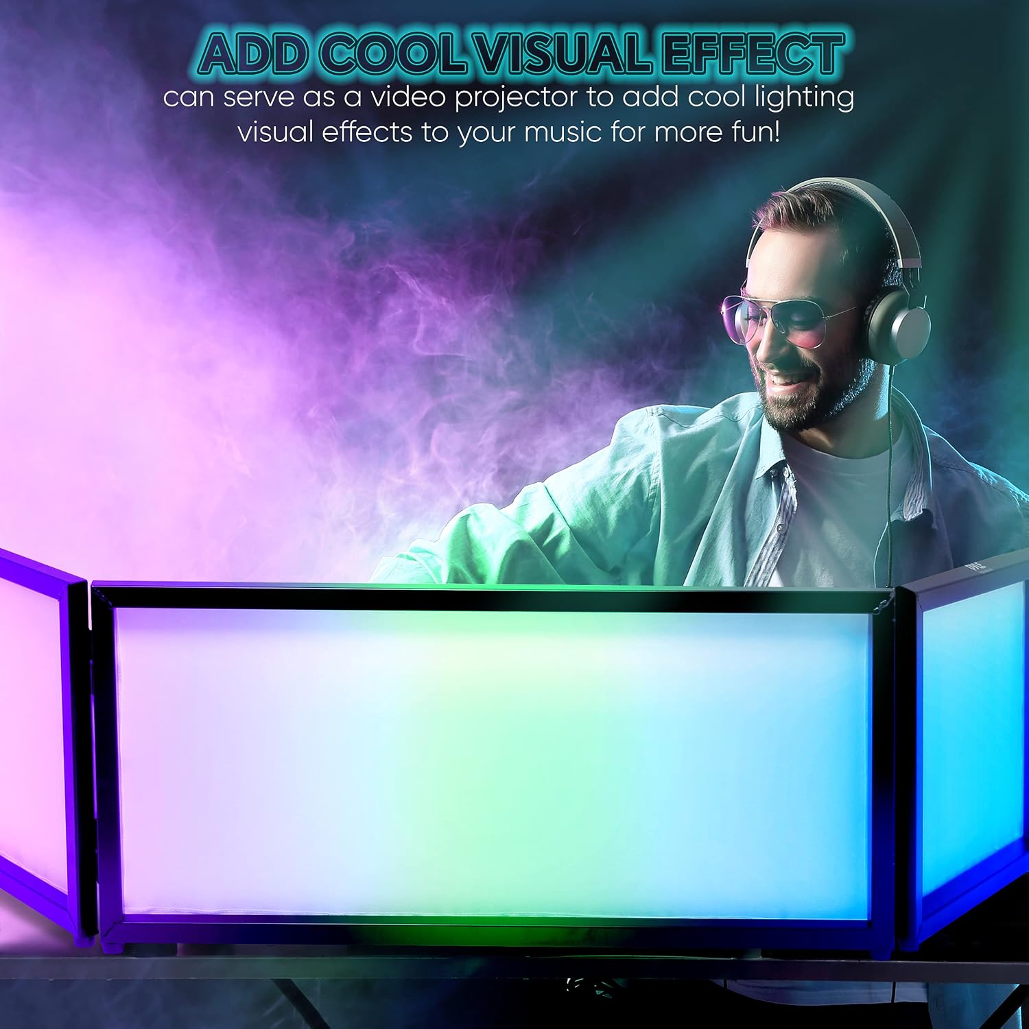 Pyle DJ Booth Foldable Cover Screen - Portable 5.6 ft Tabletop Event Facade Front Board Video Light Projector Display Scrim Panel -Folding Steel Frame Panel Stand, Stretchable Lycra Spandex PDJFAC02