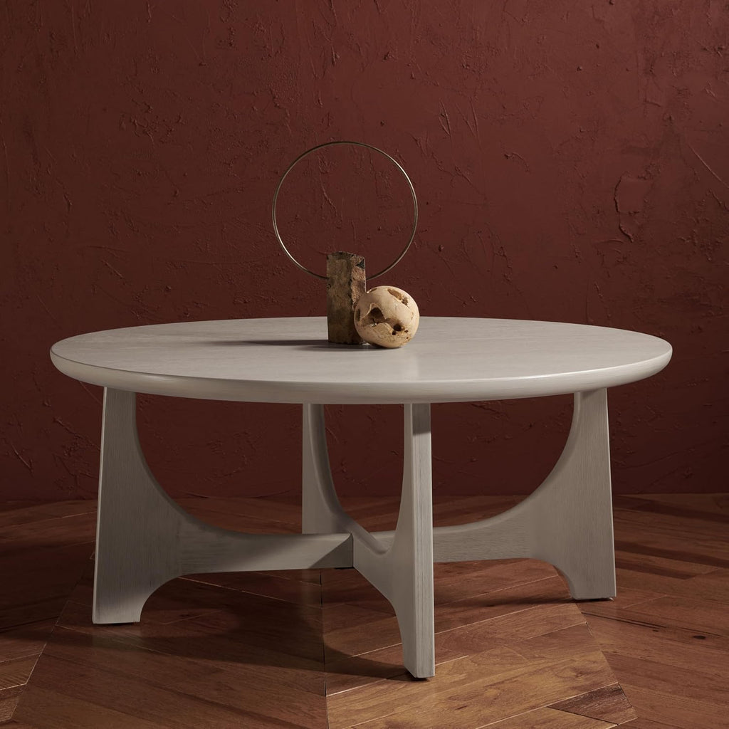 SAFAVIEH Furniture - Sasha Wood Coffee Table - White Washed - Wood - Modern Round Design - Ideal for Living Room, Family Room, Lounge, 40'W x 40'D x 17.5'H (SFV2128A)