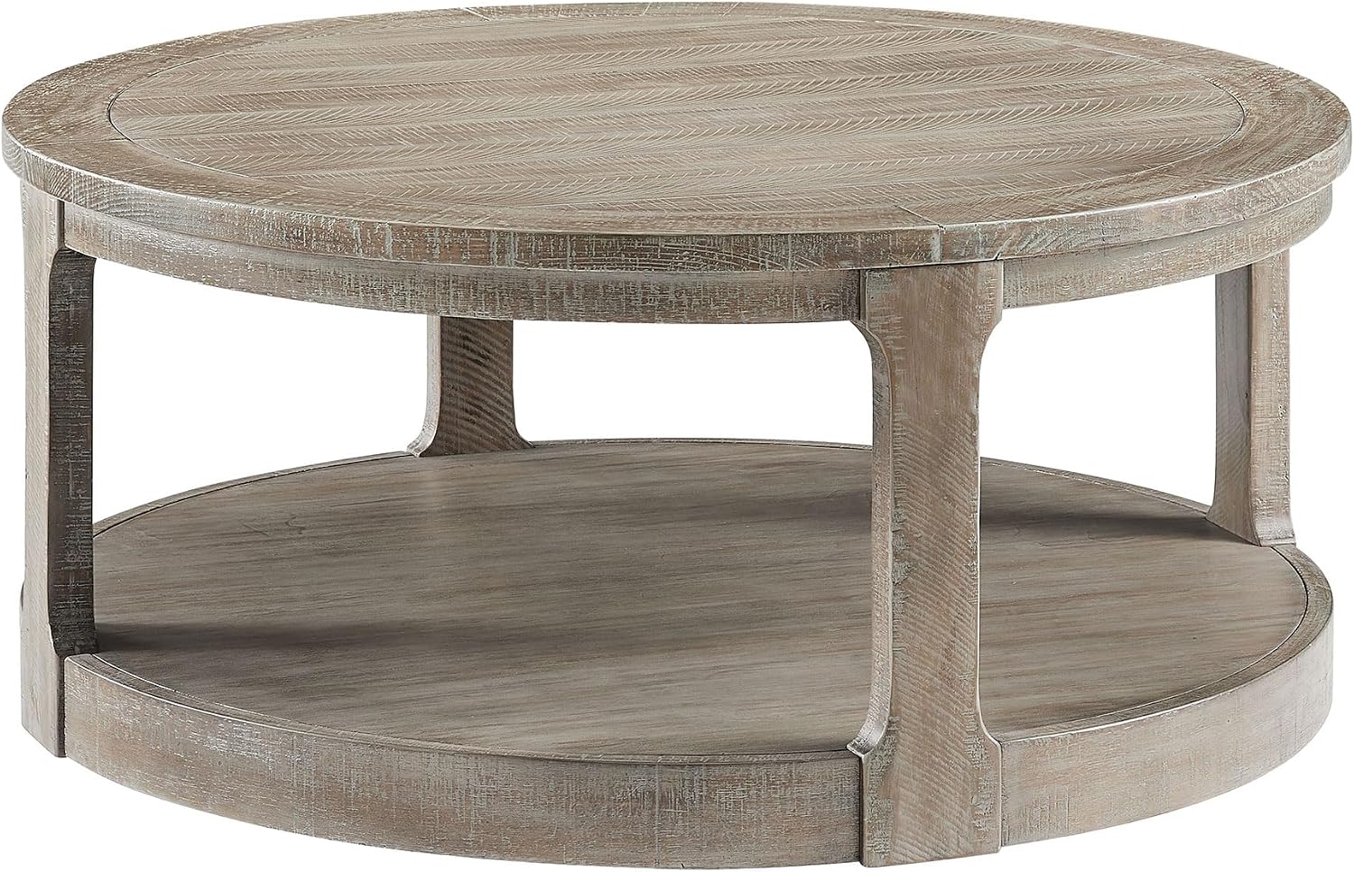 40' Round Coffee Table with Wheels, 2 Tier Wood Center Coffee Tables, Retro Farmhouse Circle End Table with Storage Shelf for Living Room Apartment Office (Light Brown)