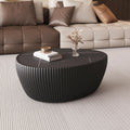32'' Goose Egg Shaped Coffee Table, Black Sintered Stone Top with Unique Pattern & Leather Wrapped, Modern Side Sofa Table, No Assembly
