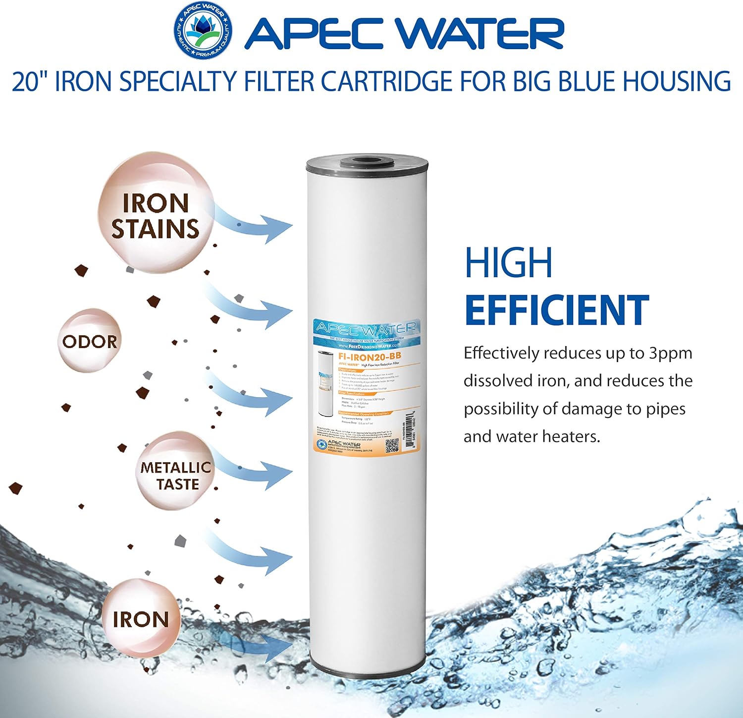 APEC Water Systems 20' Whole House BB Replacement Water Filter High Flow Iron Reduction (FI-IRON20-BB)