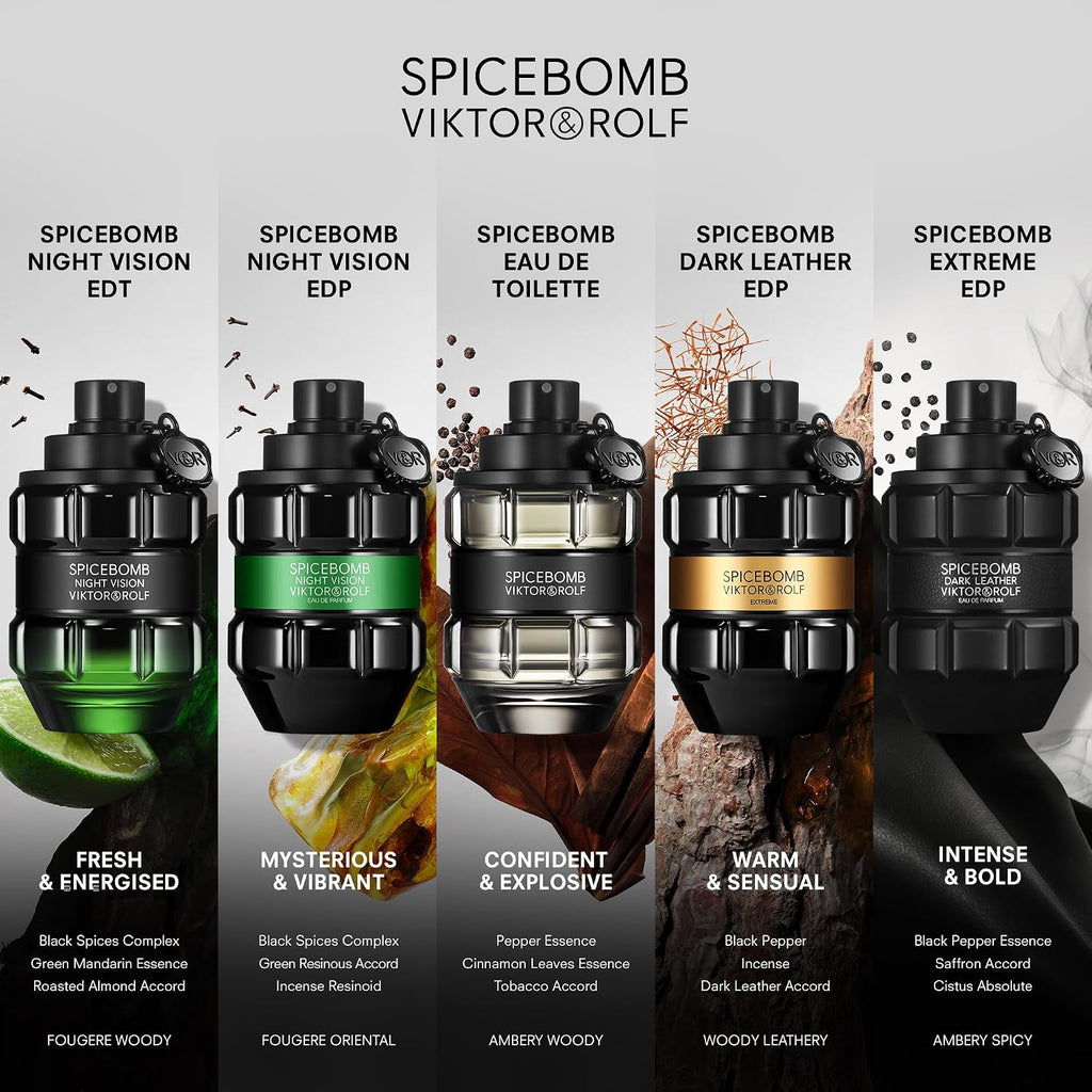 Viktor&Rolf - Spicebomb Eau de Toilette Extreme Men's Cologne Set - Woody & Spicy - With Notes of Citrus & Tobacco - 3 Fl Oz & 0.3 Fl Oz