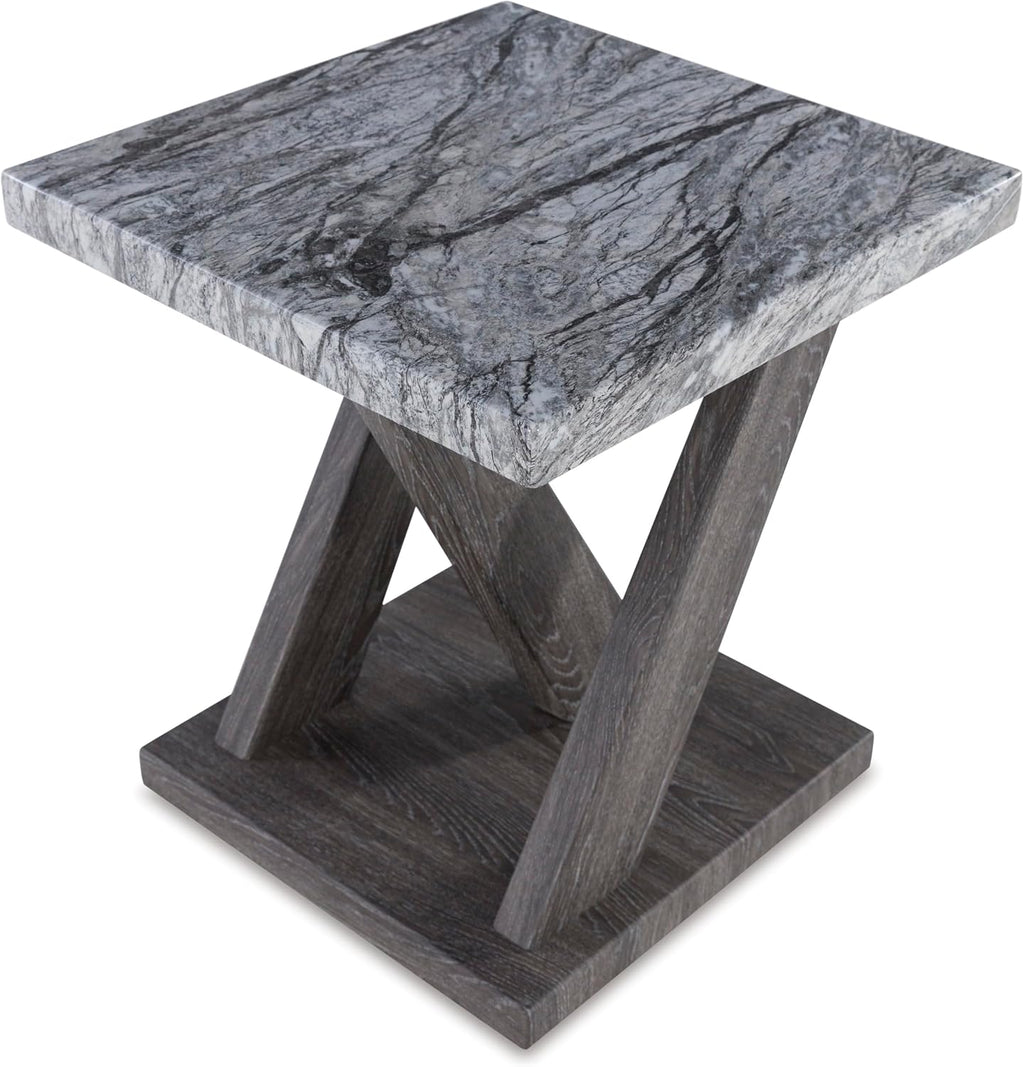 Signature Design by Ashley Bensonale Contemporary Occasional Table Set with Faux Marble Top and Casters, Set of 3, Gray & Dark Brown