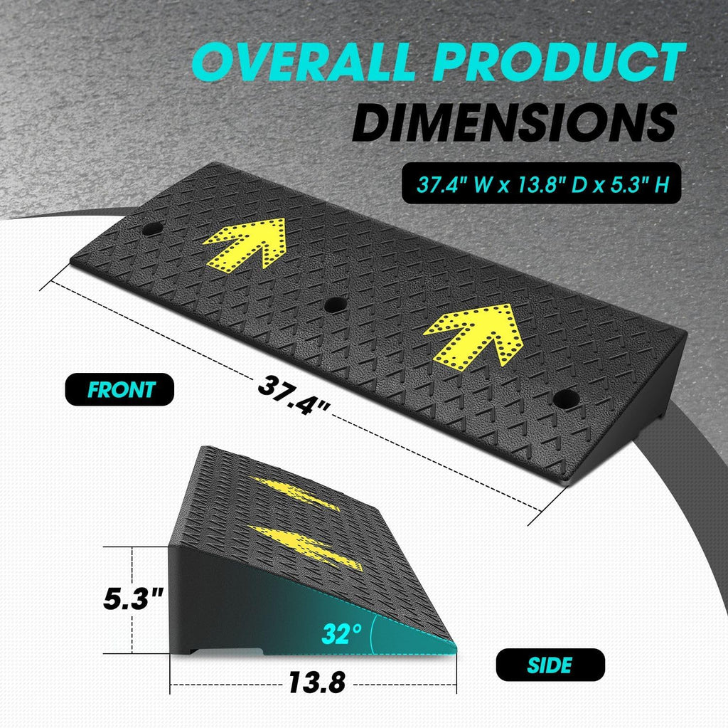 DNA Motoring 2pcs 5.3' Rise Rubber Arrow Curb Ramp Heavy Duty Loading Threshold Ramp 37.4' W x 13.8' D x 5.3' H for Loading Dock, Warehouse, Motorcycles, Cars, TOOLS-00651