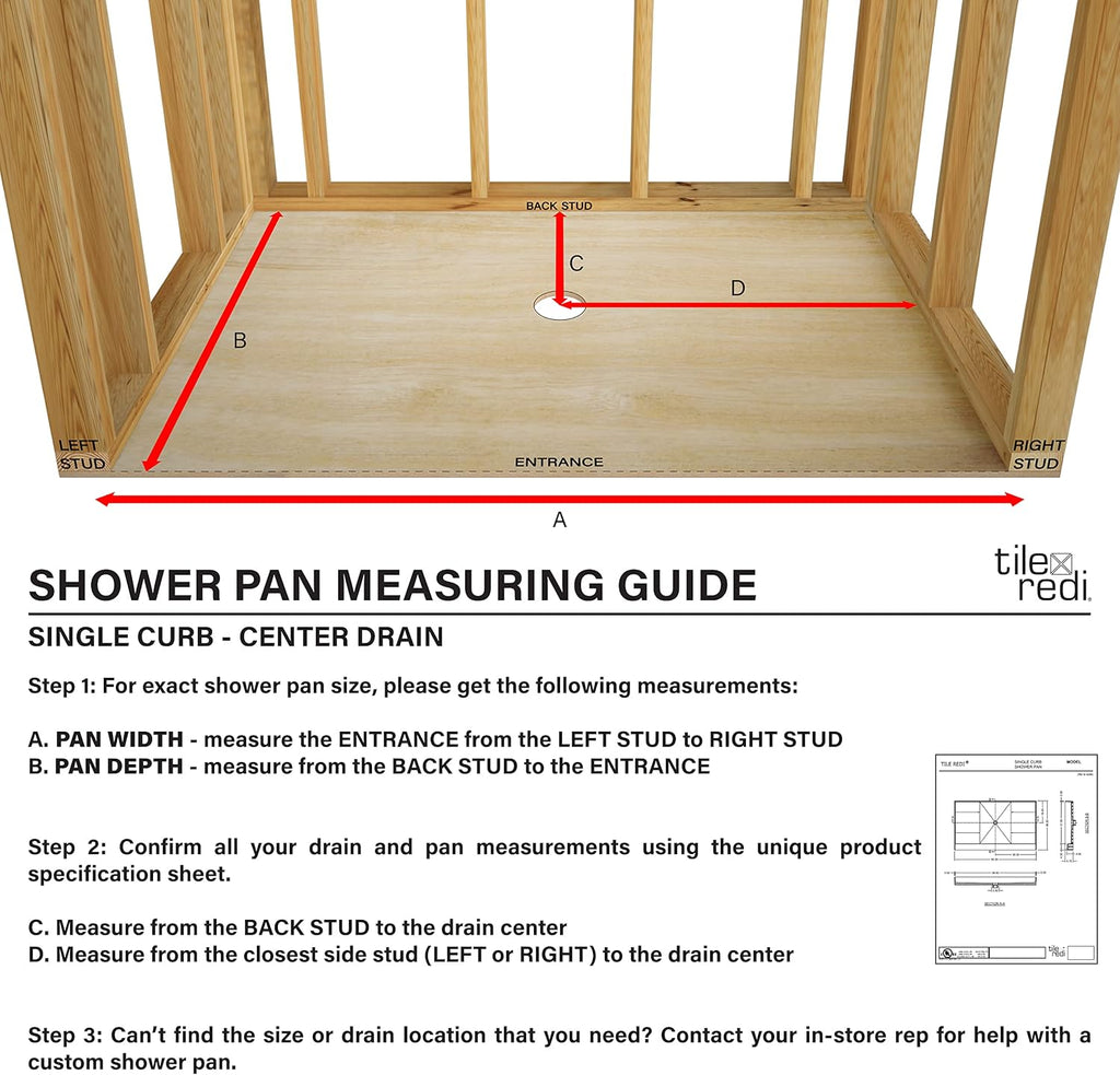 Tile Redi USAP3648C-SCSQMVZ Redi Base Shower Pan, 48' W x 36' D with Flashing, Matte Black