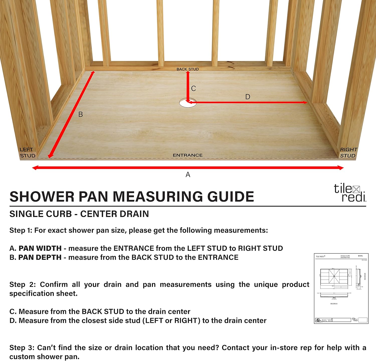 Tile Redi USAP3648C-SCSQMVZ Redi Base Shower Pan, 48' W x 36' D with Flashing, Matte Black