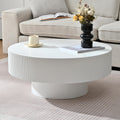 31.5'' White Round Coffee Table Modern Wood Coffee Table for Living Room, Contemporary Circle Fluted Drum Pedestal Style, Easy Assembly, White