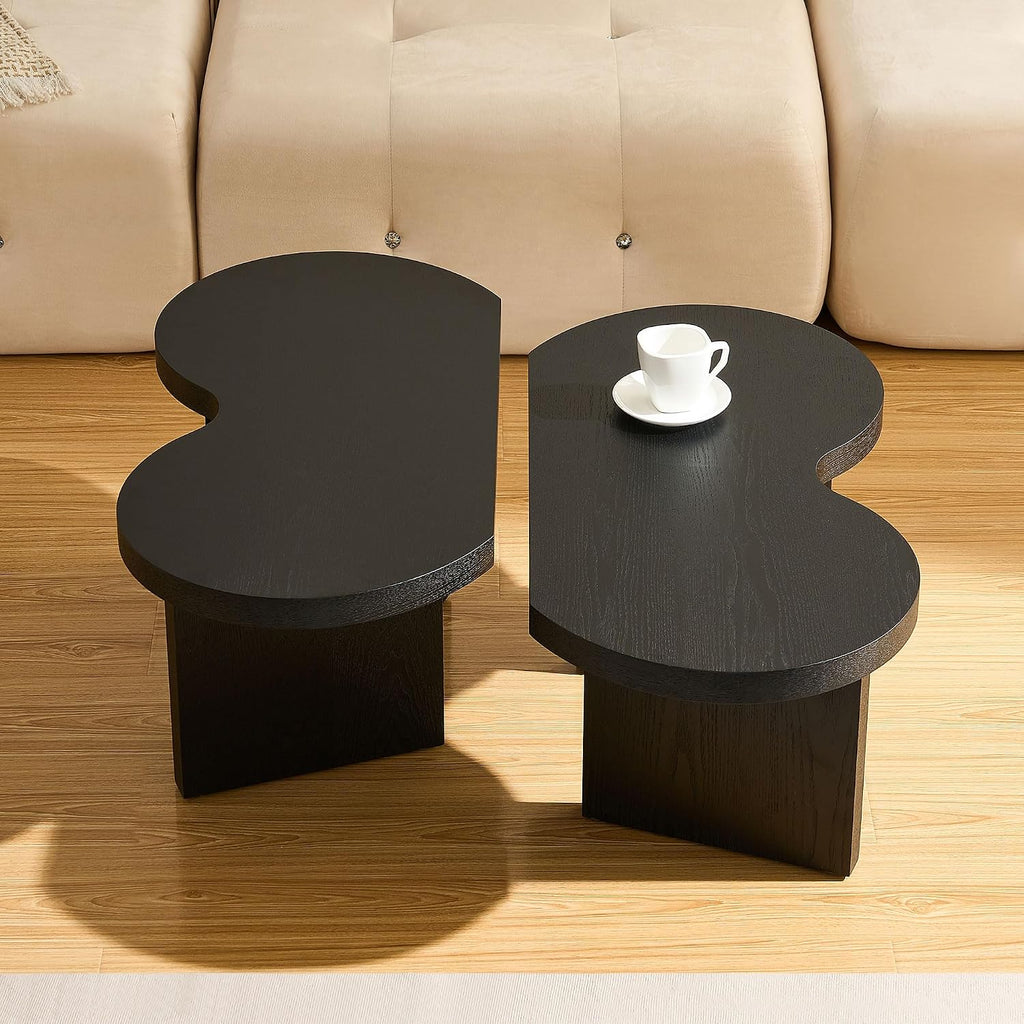 Modern Nesting Coffee Table Set of 2, Natural Wooden Coffee Table for Living Room, Small Center Table End Table Sets with Rustic Wood Grain for Bedroom Office Cafe Black 31.5' W x13.77 H