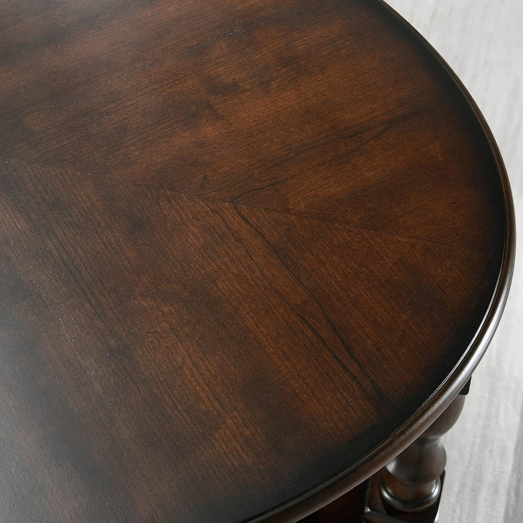 Coffee Table with Drawer, Solid Wood Oval Center Table with Storage Shelf, Traditional Living Room Table with Elegant Vintage Style, Easy Assembly, 45' x 27.6' x 18.2' Retro Walnut KFZ2233DC