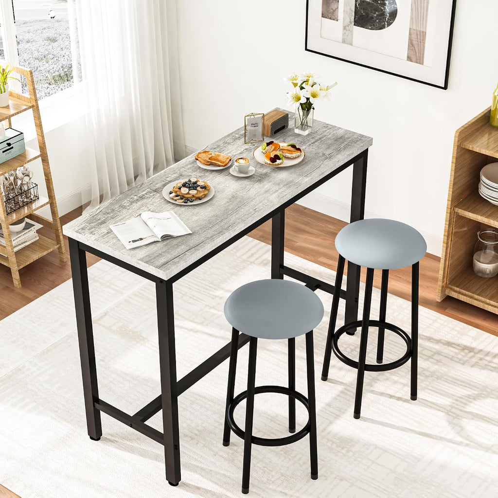 AWQM 39.3' Bar Table Set of 2,Faux Marble Pub Height Table and Chairs Set of 2 with Upholstered Stools,3 Piece Bar Table and Chairs Set Dining Table Set for Living Room,Kitchen,Bar,Grey