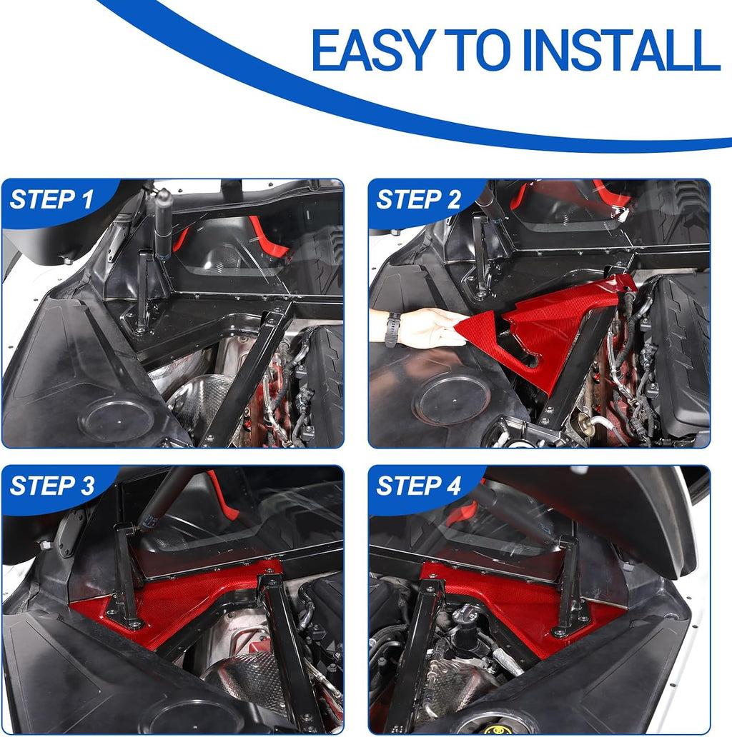 Real Carbon Fiber Engine Bay Panel Cover Compatible with Chevrolet Corvette C8 2020-2026, Front Hood Lift Supports Shock Struts Base Trim Cover Accessories 2Pcs (Red)
