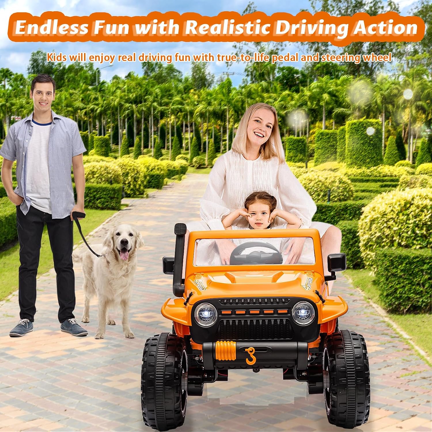 GarveeLife 24V Ride On Car for Kids, 2 Seater Electric Truck with Remote Control, 4x45W Powerful Engine, Battery Powered Ride On Toys for Kids, 4WD/2WD Switchable, Led Headlight & Music Player, Orange