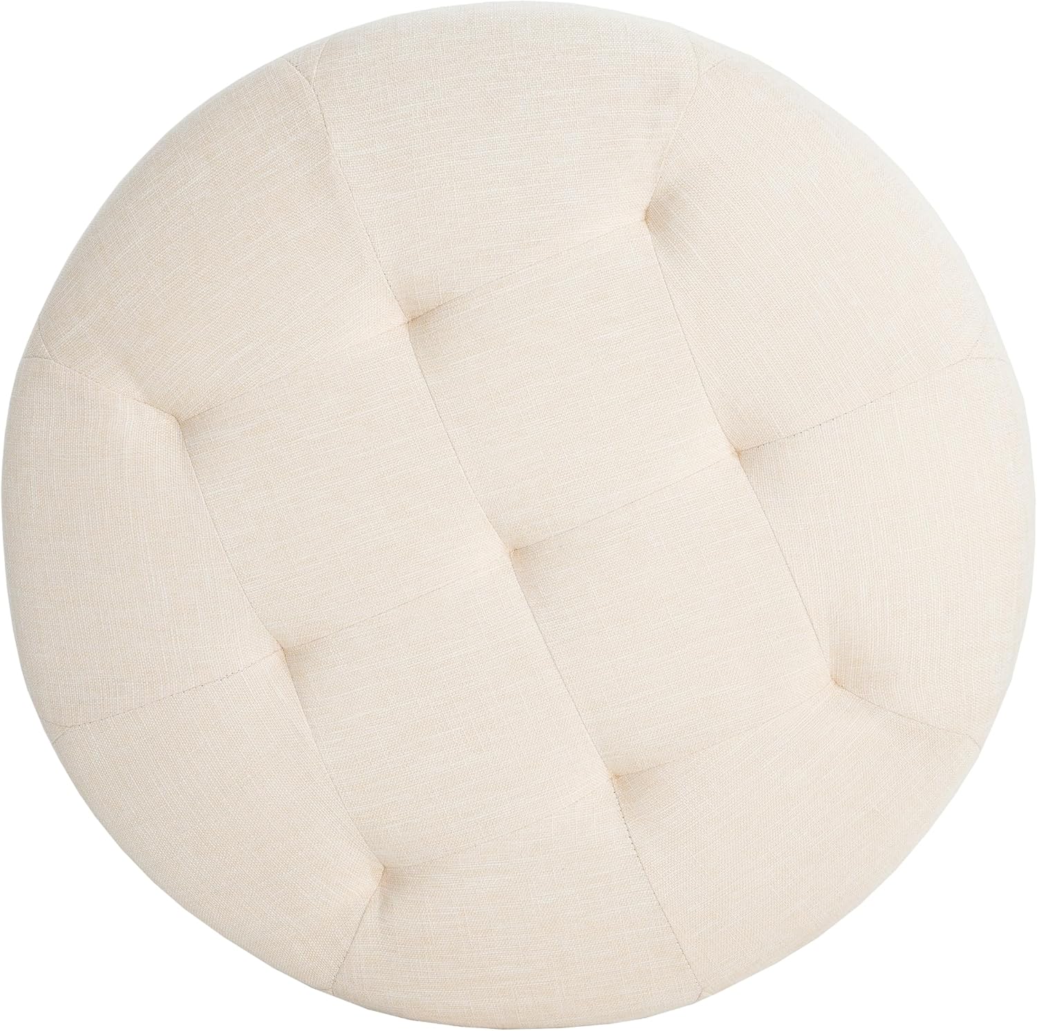 Christopher Knight Home York Linen Fabric Upholstered Ottoman, Wooden Round Ottoman Coffee Table, Modern Living Room Ottoman Foot Stool, Extra Seat Sofa Footrest, Beige