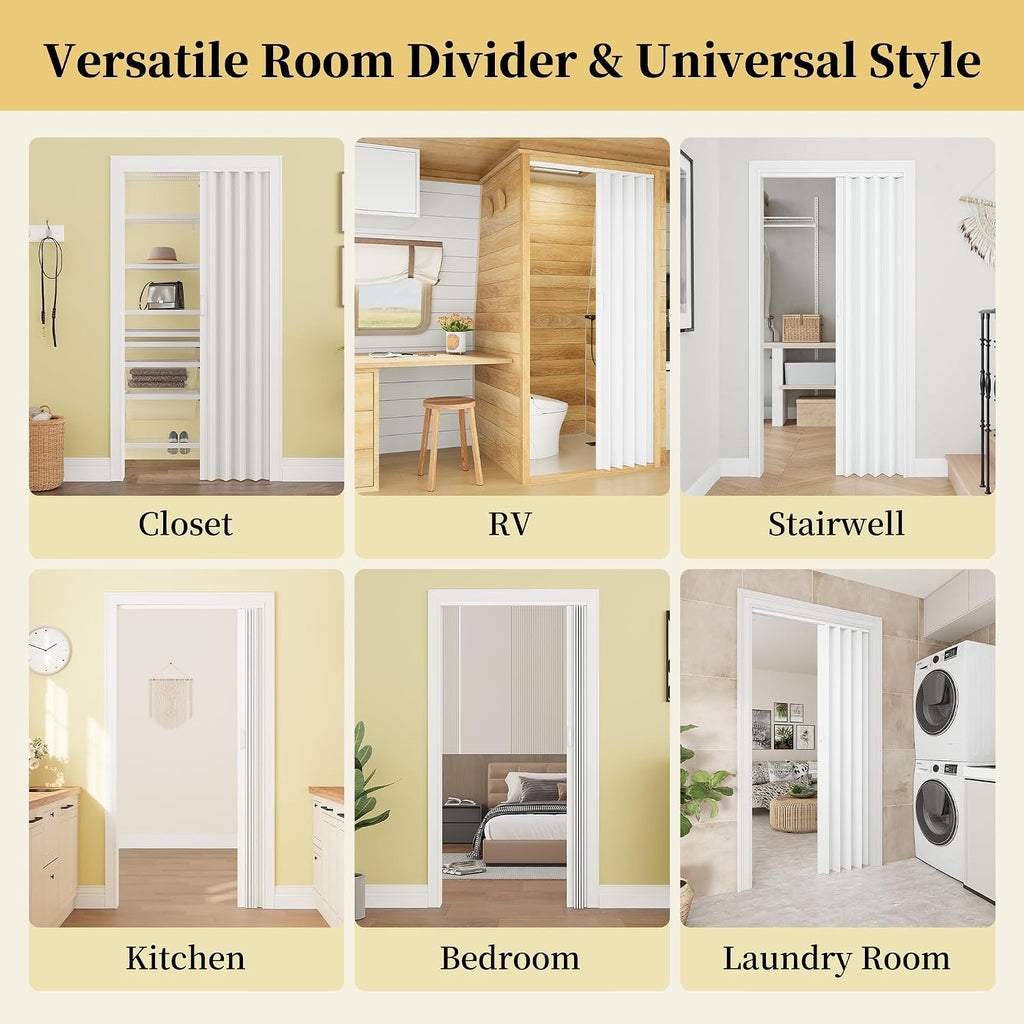 72' x 80' Accordion Doors Interior, Suitable for Doorway Width: 61'-72', PVC Folding Door with Clear Instructions, Accordion Door for Doorway Closet Bedroom Room Divider, Soundproof & Easy to Install