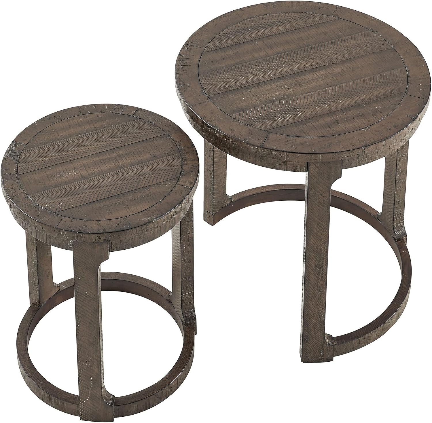 Round End Side Table Set of 2, Handcraft Nesting Table for Living Room, Modern Wood Circle Style, Easy Assembly, Dark Brown