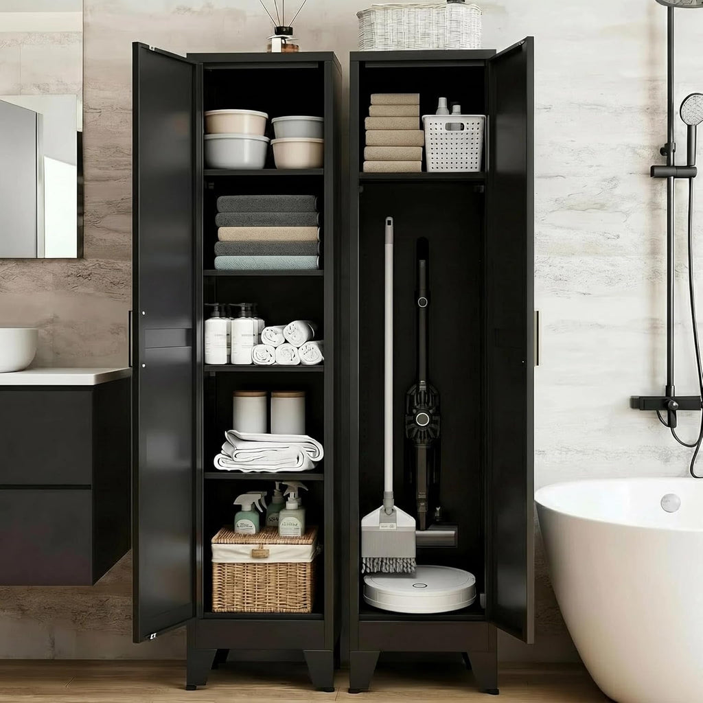 67'H Metal Narrow Kitchen Pantry Cabinet,Black Skinny Pantry Cabinet,Tall Narrow Bathroom Storage Cabinet with Adjustable Shelves,Slim and Thin Pantry Cabinets for Living Room Dining Room