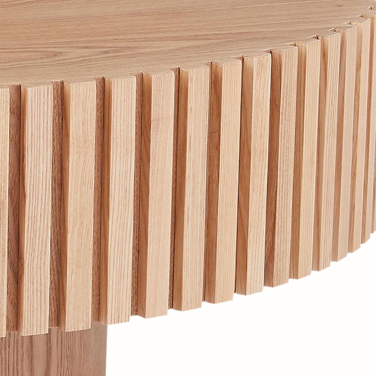 WILLIAMSPACE 35.43' Oak Round Coffee Table, Modern Luxury Wood Circle Drum Center Table for Living Room, Accent Side Table End Table for Apartment, ø35.43' x 13.77'H (Oak)