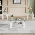 Glass Coffee Table Set of 3, 3-piece Living Room Tables with Tempered Glass and Metal Frame, Coffee and End Table Sets, White