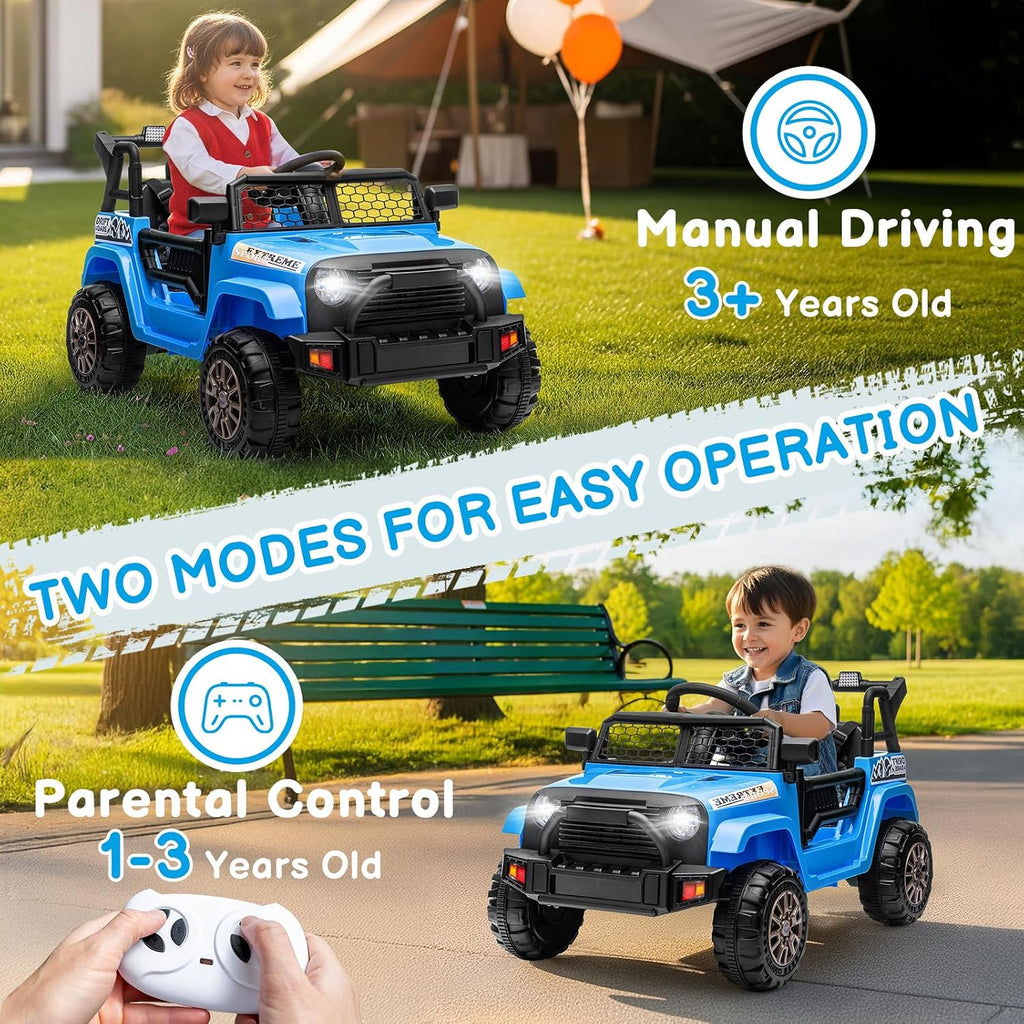 Winado 12V Electric Car for Kids, Ride on Truck for Toddlers with Remote Control, Battery Powered Kids Electric Vehicle to Drive w/Bluetooth, Soft Start, LED Lights - Blue